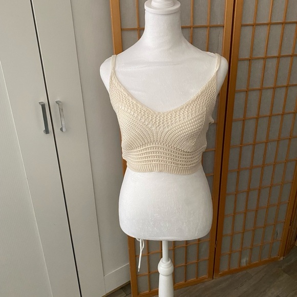 Vero Moda Justine Cropped Strap Top - Crochet Knit Cream Beige Small $72 - Picture 2 of 6